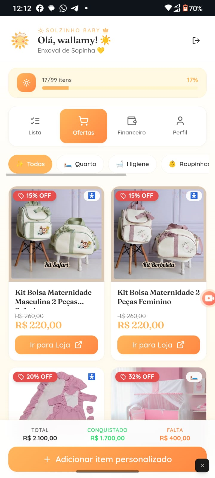 Tela de ofertas