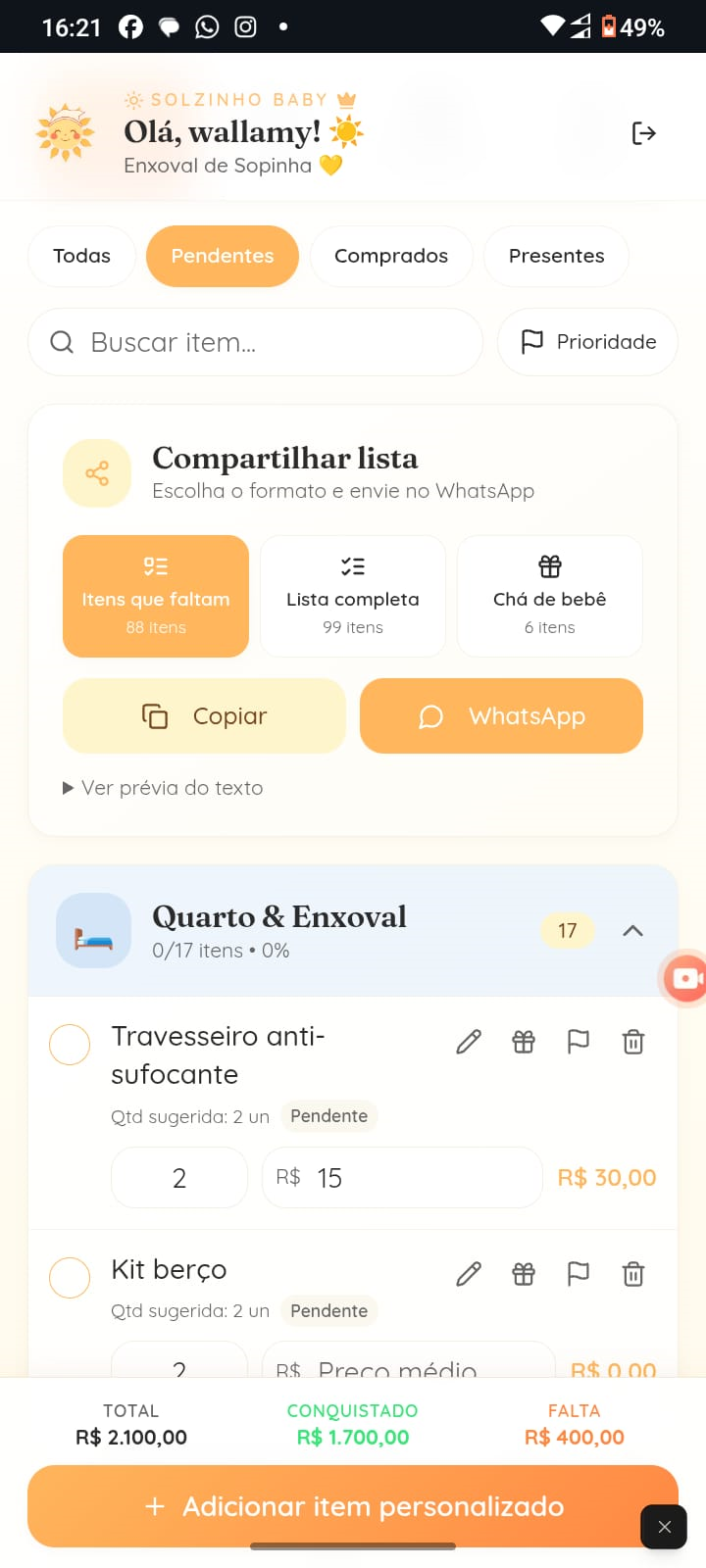 Tela de relatórios
